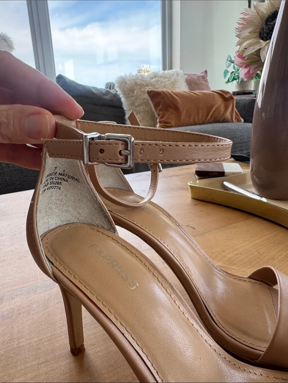 Express Nude Ankle-Strap High Heels Strappy Sandal Heels Size 7